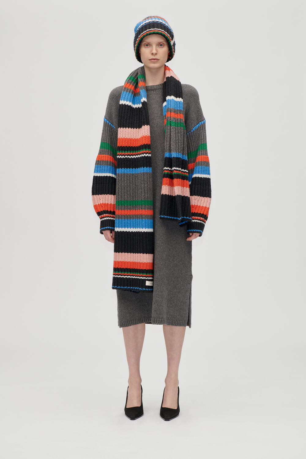 Crewneck Chunky Sleeve kjole - Chunky Stripes